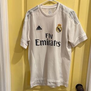adidas White Real Madrid Fly Emirates Soccer Jersey